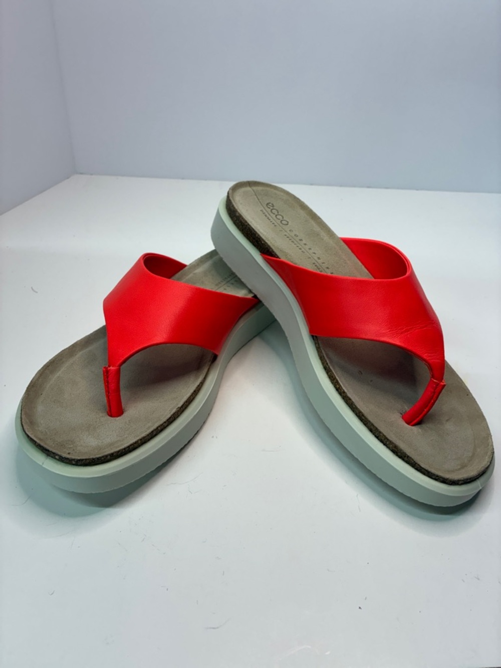 Ecco Bright Coral Neon Thong Sandals